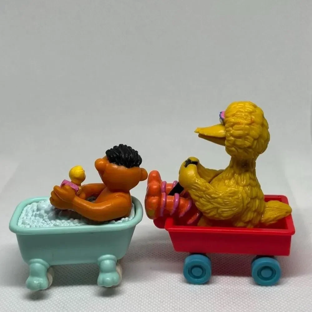 Vintage 1990s Applause Sesame Street Gang on Wheels Set Big Bird and Ernie